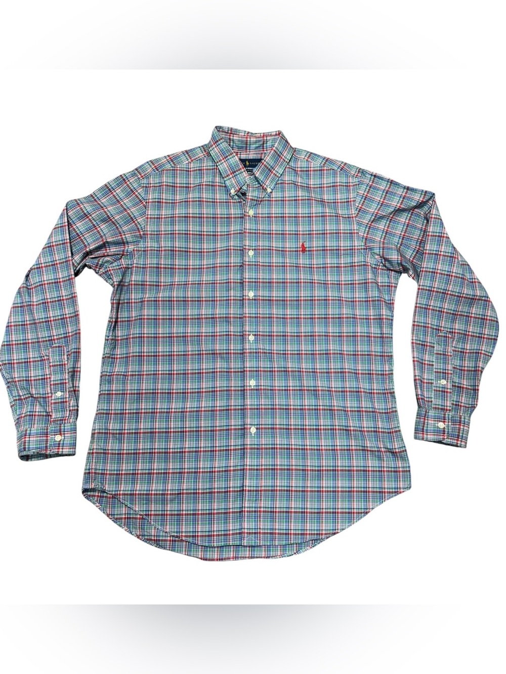 Ralph Lauren Mens Large Classic Fit Plaid Button Up Shirt Long Sleeve Cotton